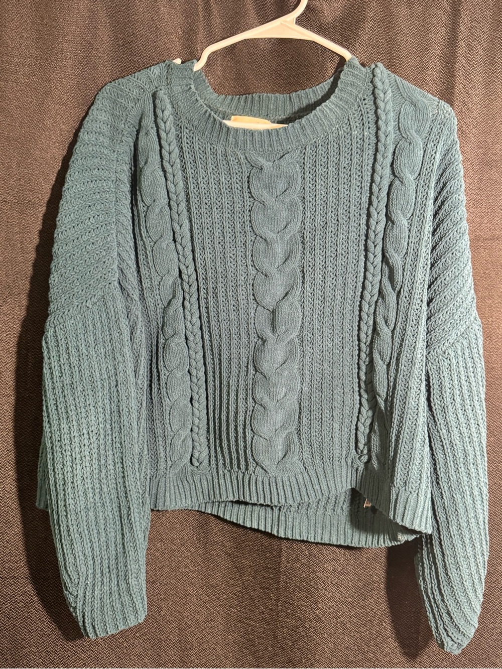 Universal Thread Womens M Teal Cable Knit Chenille Crewneck Pullover Sweater